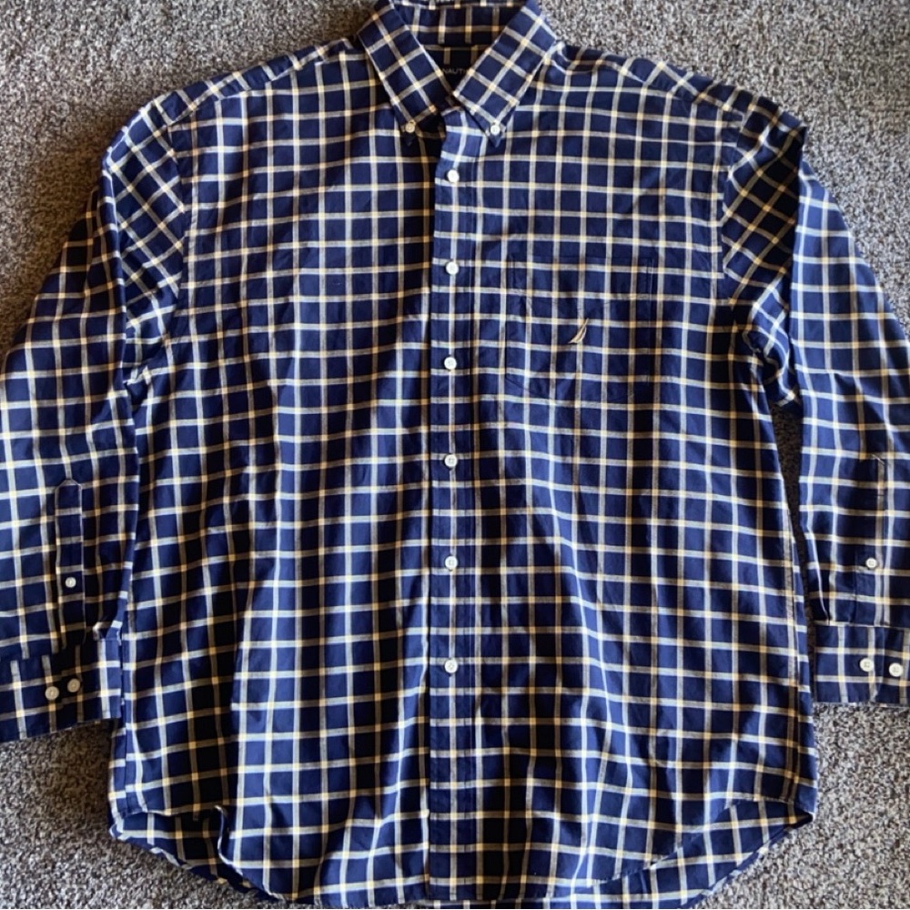 Men’s Nautica Button Down, Navy Yellow, XL